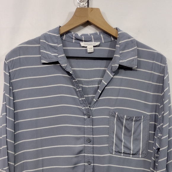 BeachLunchLounge Stripped Button Shirt Womens L Gray Boho Retro 90s Y2K Casual - Picture 2 of 8